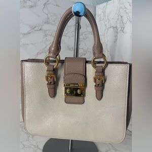 Miu Miu Beige and Brown Satchel with Gold Accents